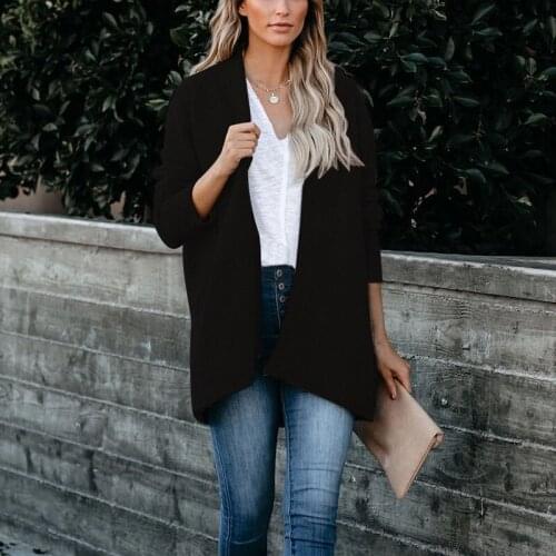 Womens Sweater Solid Knitted Cardigan with Pocket Medium Length Open Front Long Sleeve Outwear Coat for Daily No Button