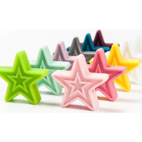 Cute-idea 10pcs Baby Teething BPA Free Star Chewy sensory Silicone Beads Crafts Chain For Pendant Baby Teether Toy DIY gift
