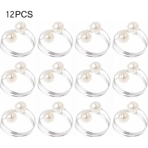 12PCS Exquisite Pearl Napkin Ring Handmade Serviette Buckle Holder Wedding Dinne Napkin Rings