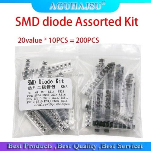 20value*10PCS=200PCS SMD diode Assorted Kit contains SS110 SS220 SS210 SS310 SS510 SS16 SS26 SS34 SS36 ES1J ES1D M7 M4 US1M