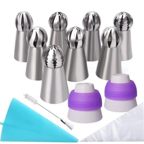 22pcs/set Russian Piping Ball Tips Torch Nozzles Cake Cupcake Decorating Kit Pastry Cookie Frosting Bags Baking Tools