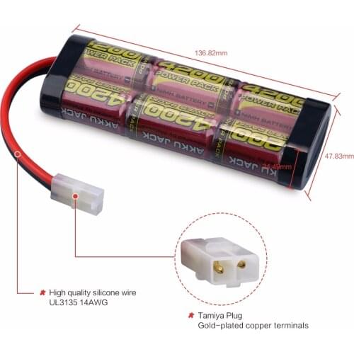 NIMH Battery Pack 6-Cells 7.2V 4200mAh with Tamiya Connector for RC Racing Cars