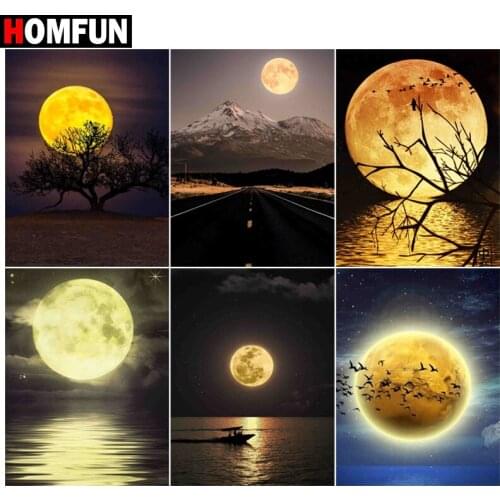 HOMFUN 5D DIY Full Diamond Embroidery "Moonlight night tree" Diamond Painting Cross Stitch Rhinestone Home Decoration
