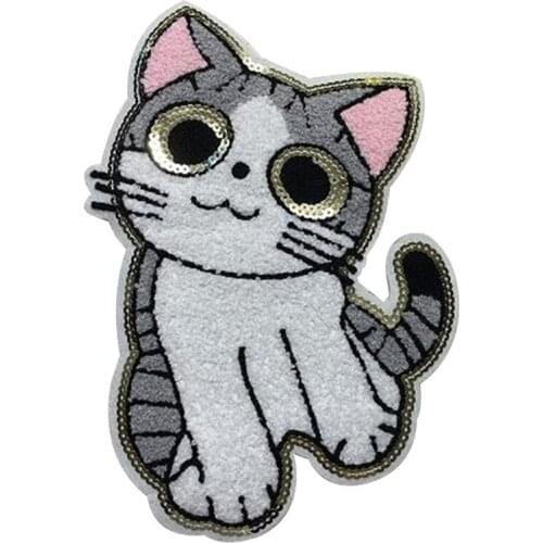 Sequins Patch Ins Cat Towel Embroidery Patches For Clothing Sequined Large Biker Badge Strange things Stickers Diy Clothes Gifts