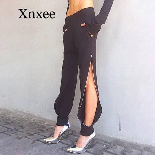 Women Sexy High Zipper Split Mid Waist Wide Leg Pants Autumn Elastic Woman Trousers Casual Black Long Loose Harem Pencil Pants