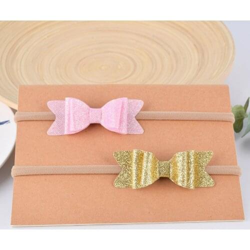 Baby Girls Hair Bows Headband 2pcs/set Stretchy Nylon Headbands for Girls Felt Glitter Bows Headband Set Kids Hair Accessories