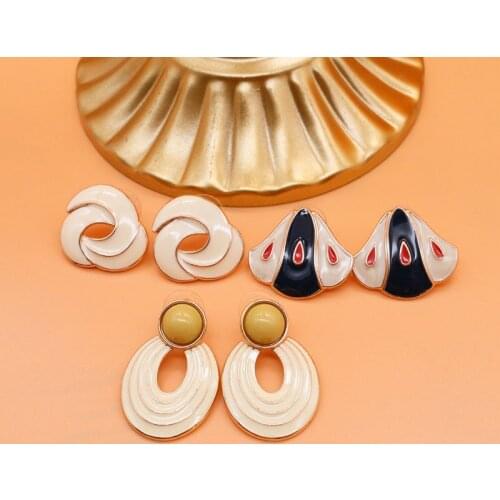 Ivory Enamel Mixed Colors Earrings Trendy Stud Bricons Accessories Gifts