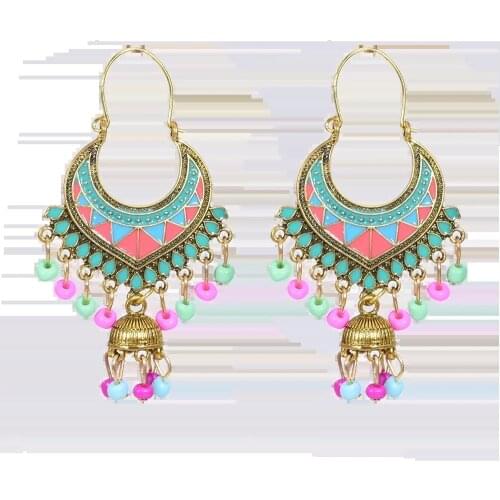 Ethnic Retro heart Turkish Bells bead Indian Jhumka Earrings Womens Classic Vintage Turkey colorful Color Tassel Earrings Bijou