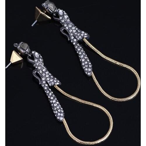 European and American fashion snake-shaped design natural stone mysterious black personality creative ladies earrings
