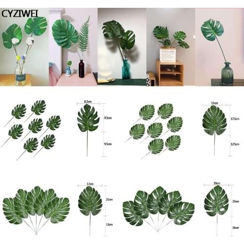 10Pcs Green Turtle Leaves Monstera Fake Plant Palm 10-24cm Artificial Leaf Home Garden Decoration DIY House Mexican Autumn Decor
