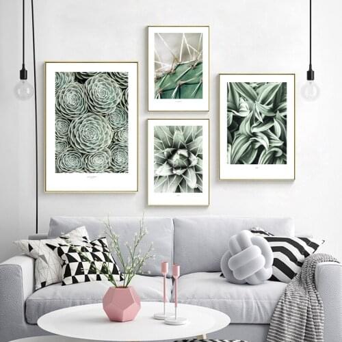 Nordic Green Cactus Flowers Leaves Succulents Canvas Print Painting Poster Art Wall Pictures for Living Room Home Decor