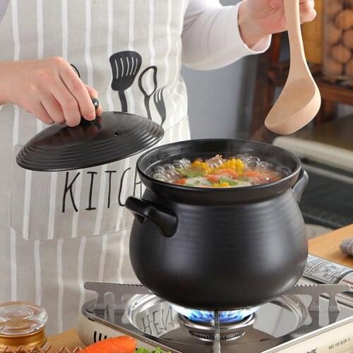 Household 3L 4L 5L Black Ceramic Pottery Casserole Earthen Soup Pot Porridge Ceramic Casserpole Health Pot