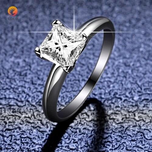 UMQ Cushion Cut Excellent Quality Real D Color Pass Diamond Test Moissanite Ring 925 Silver Square Moissanite Wedding Rings