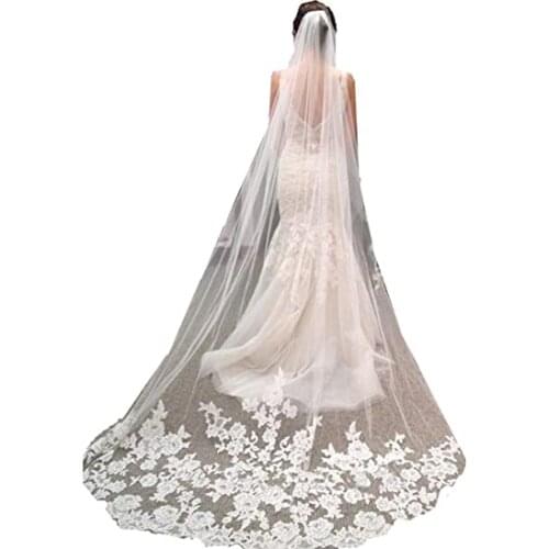 Lace Bridal Veil Applique Edge Cathedral Wedding Veil Long Wedding Veil for Women 2023