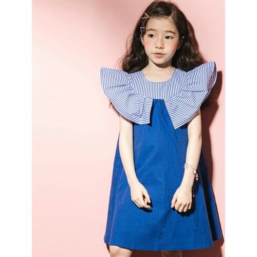 European And American Style Girl Summer Dress Pure Cotton Splicing Vest Sleeveless Sweet Fashion Kids Dresses