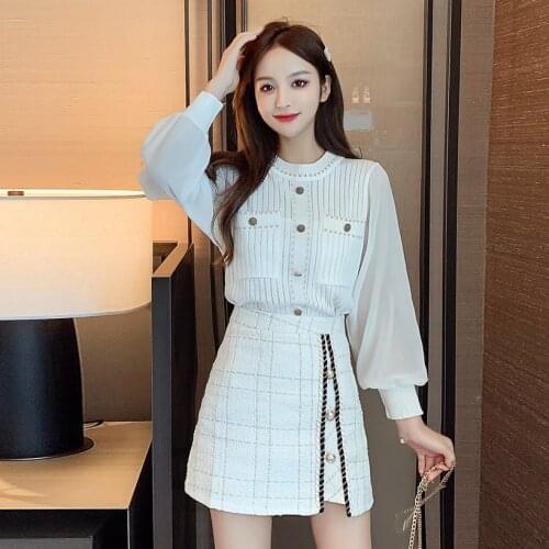 Fashion western style age-reducing spring suit 2021 new knit top and hip skirt two-piece womens clothing