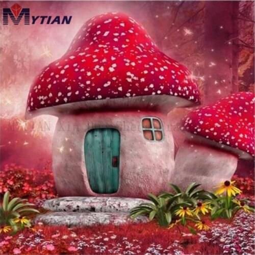 MYTIAN 5D DIY Diamond Painting Red Mushroom Cottage,Full Drill Diamond Embroidery DP Art Kit,Mosaic Wall Sticker Home Decoration