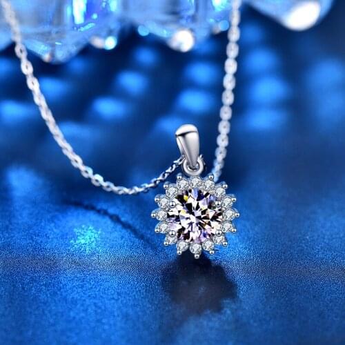 Moissanite Necklace 3g 1CT White Diamond 925 Silver Set Zircon 45cm Necklaces For Women Wedding Flowers Pendants Jewelry Gift