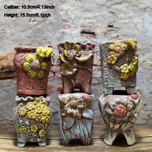 Pastoral stone pottery old pile ceramic flower pot creative cliff decorated with succulent flower pot home decoration utensils