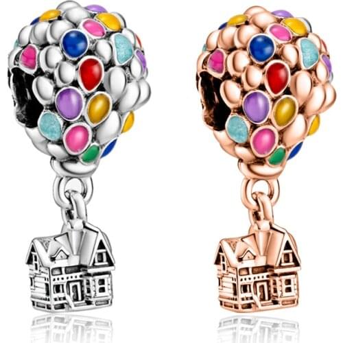 Fit Original Pan Charms Bracelet Colors Enamel Hot Air Balloon Pendant Take a House to Travel Beads for Women Jewelry Making DIY
