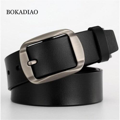 BOKADIAO mens genuine leather belt vintage Alloy Pin Buckle Black Cowskin waist belt Luxury designer Belts for Men high quality