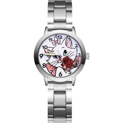 Cute Cartoon Cat Flower style Childrens Watches Kids Student Girls boys Quartz Metal steel Wrist Watch JA34