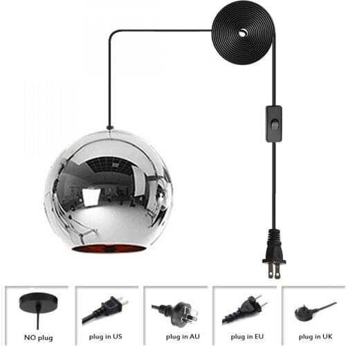 Silver Chandelier Lamp Creativity Electroplated Glass Pendant Light Plug In Cord and Switch Spherical Chrome Hanging Light
