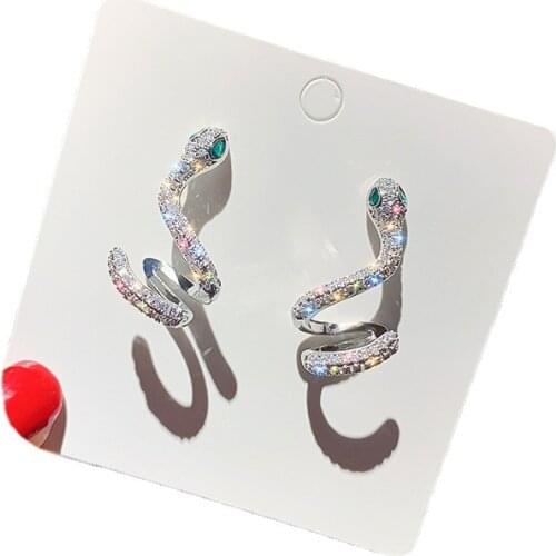RZ133 Silver Needle Micro Lnlaid Earrings European And American Exaggerated Snake-Shaped Earrings Women
