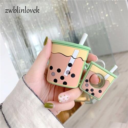 Cute Milk Tea Silicone Carrying Earphone Case Key Ring for Apple Airpods Pouch Box Protector Wireless Headphone Protective Cover
