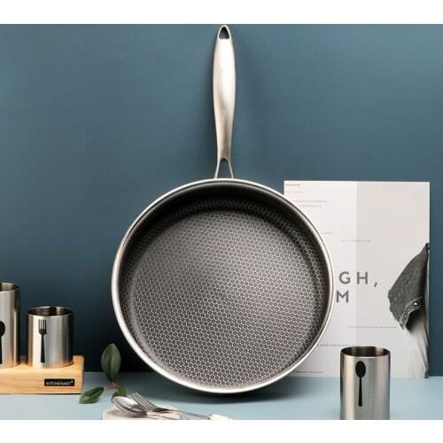 Stainless Steel Frying Pans Non-stick Uncoated Skillet Wok Pan Kitchen Cookware