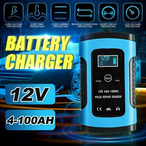 12V 6A Pulse Repair Smart Charger With LCD Display For Motorcycle Car Battery 12V AGM GEL WET Lead Acid Battery Charger EU Plug