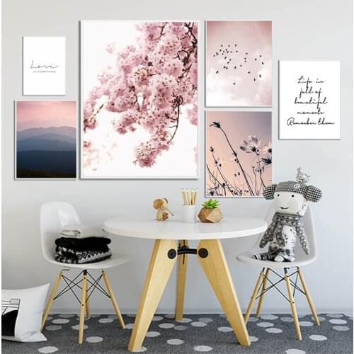 Cherry Blossoms Flower Sky Bird Quote HD Wall Art Canvas Painting Nordic Posters And Prints Wall Pictures For Living Room Decor