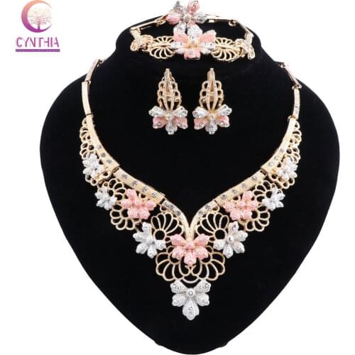 CYNTHIA Ethiopian Jewelry Earrings and Necklace Rhinestone African Costume Jewelry Sets Fashion Womens Earrings Indian Jewelry
