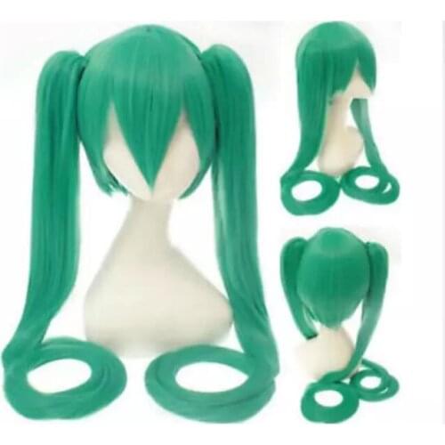 Zhaoxia++07750@Q8@* +++Vocaloid /Miku grass green long straight cosplay costume wig chip ponytail