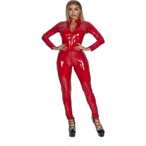 Women Latex Catsuit Sexy Patent Leather Jumpsuits Exotic Open Crotch Stage Performance Costume Black Erotic Bodysuits Rompers