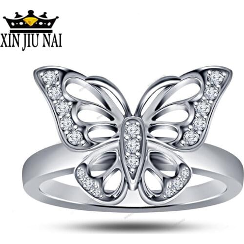 2018 New Species Womens Fashion Jewelry Rings 925 Pure Silver Charm Crystal Inlay Hollowed Out Butterfly Diamond Ring Gift