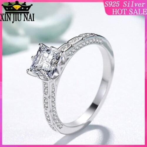 Crown Princess Diamond Ring Simulation Square Micro-inlay Luxury Retro Classic style Hollow Full Womens 925 sterling silver