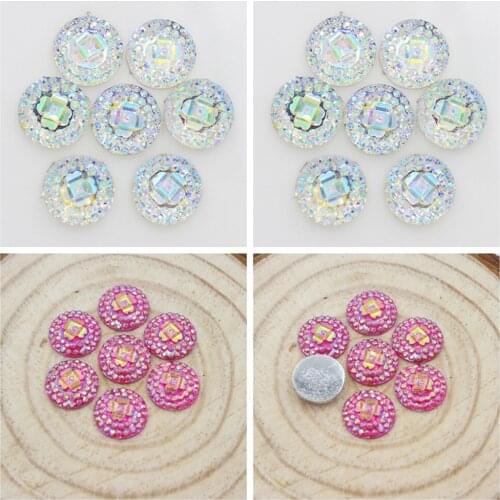 12mm Crysal AB Round Glue On Resin Beads Flatback Scrapbooking Crafts Non Hotfix Rhinestones DIY Bags Clothes Embellishment