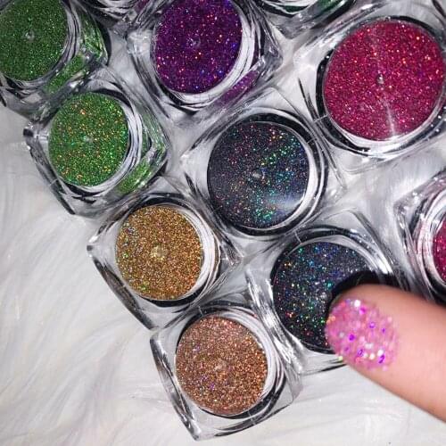 18Jars/Lot 0.2mm Holographic Nail Art Powder Laser Glitter Dust Ultra Fine DIY Chrome Pigment Sparkly Shinny Colorful Powder RD