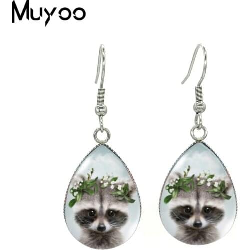 2020 New Raccoon Flower Earring Tear drop Earring Glass Dome Photo Jewelry Animals art Earrings Earrings