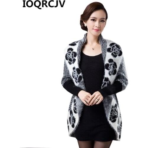 2019 Autumn Winter Sweater Jacket Women Cape Shawl Cardigan Sweaters Bat Sleeve Print Casual Loose knitted Sweater Coat Top 650