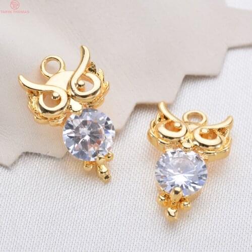 6PCS 17x10MM 24K Gold Color Brass with Zircon Owl Pendants Charms High Quality Diy Jewelry Findings Accessories