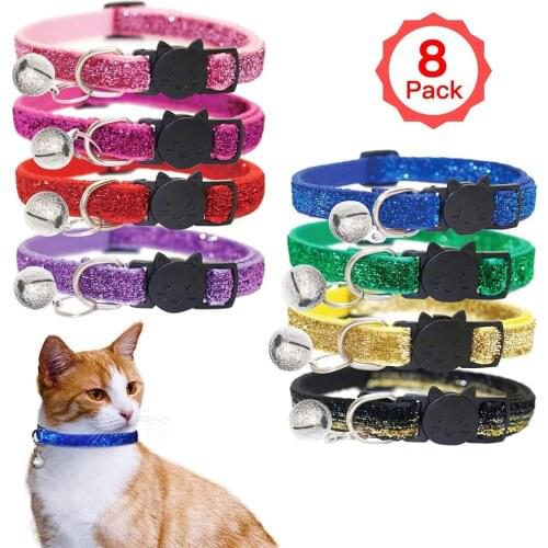 8 PCS/Set Bling Cat Collars Breakaway with Bell for Kitten Puppy Rabbit and Other Small Pet Animals, Adjustable from 7.5-12.5"