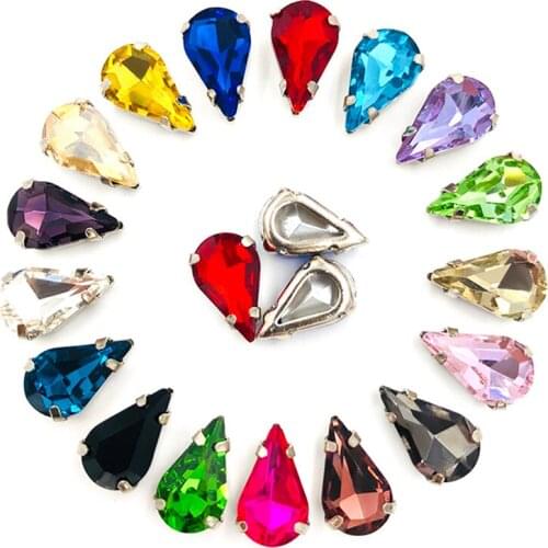 Clothing Accessories Pear Shape Teardrop Glass Crystal Stones Sliver Claw Setting Rhinestones Sew On Wedding Dress/Bags/Shoes