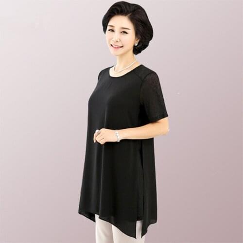 Mother Middle-aged Lady Black Short Sleeve Chiffon Shirt 5xl Plus Size Women Clothing Loose Chiffon Blouse Big Size Tops Female