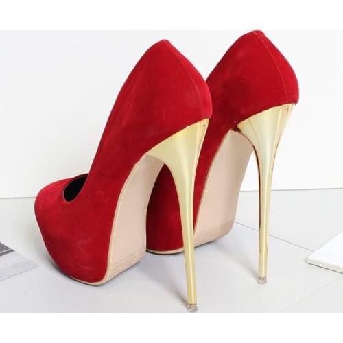 Big size 41-47 women gold small heels platform shoes woman pupmp 16cm flock party nightclub fetish high heels shoes sexy