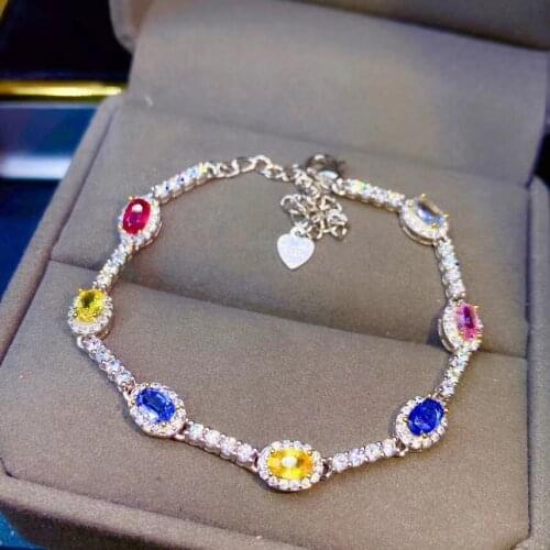 High Quality Colorful 100% Natural And Real Sapphire Chain bracelet 925 sterling silver Fine jewelry