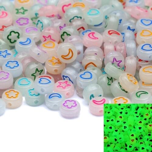 Mix Luminous Acrylic Letter Beads 4x7mm Round Star/Heart/Moon Spacer Beads For Jewelry Making Diy Necklace Bracelet Accessories