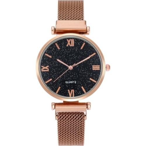 New Design Women Watches Elegant 34 MM Starry Sky Dial Brown Mesh Band Reloj Mujer Quartz Movement Luxury Relogio Feminino