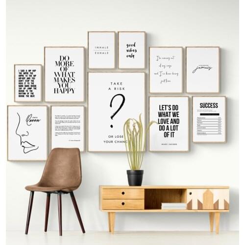 Black And White Phrase Letters Decorative Canvas Painting Wall Art Poster For Living Room Decoration Accessories Home Decor